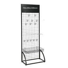 Retail Shop Grid Panel Floor Standing Black 6Mm Metal Wire Hanging Display Rack For Hanging Items